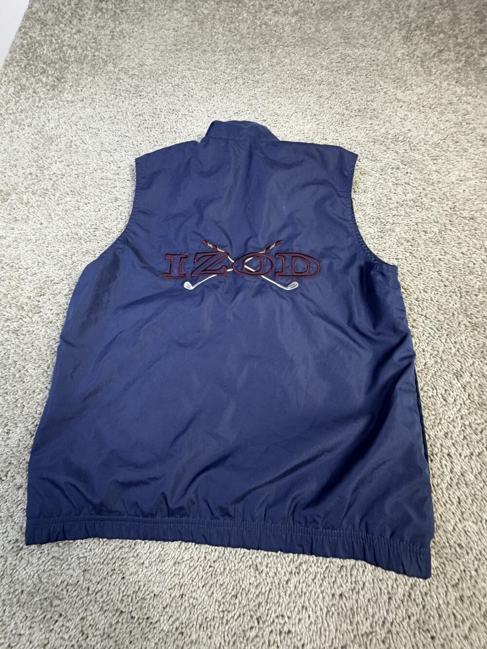 Vintage IZOD Vest Mens S Blue Windbreaker Lined Full Zip Collared Elastic Waist